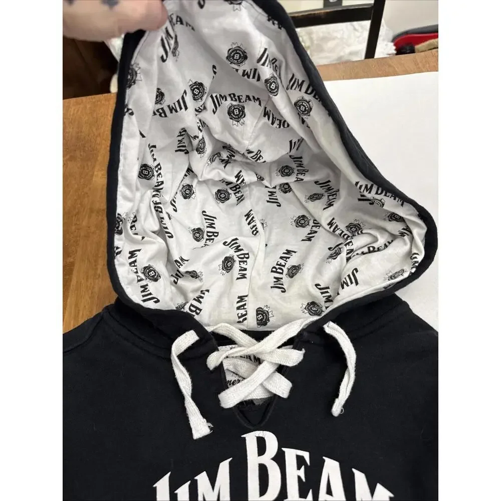 Jim Beam Sweatshirt Womens XL Black Hoodie Laces Whiskey Rocket Metal Biker - Picture 2 of 10